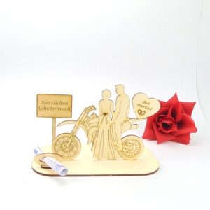 Geschenk für eine Biker Hochzeit Cross mit Brautpaar Just married, Herzlichen Glückwunsch - Handarbeit kaufen