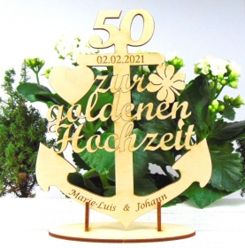 Goldene Hochzeit Anker Maritim Personalisiertes Hochzeitsgeschenk ♥17,5 cm mit Ständer zum Hinstellen