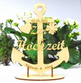Zum Hochzeitstag Anker Maritim Personalisiertes Hochzeitsgeschenk ♥ 17,5 cm mit Ständer zum Hinstellen - Handarbeit kaufen