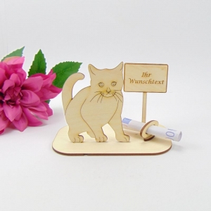 Geldgeschenk Katze Geschenkeset aus Holz ★ Ihr Wunschtext★ witzige Geschenkidee  - Handarbeit kaufen