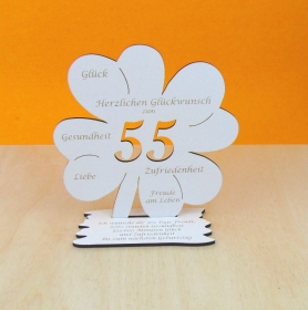 Geldgeschenk zum 55 Geburtstag Kleeblatt 16 cm Gutscheingeschenk  weiß - Vintage Holz 01 - Handarbeit kaufen