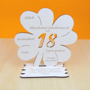 18 Geburtstag Vintage Kleeblatt 16 cm Gutscheingeschenk  weiß -  Holzgeschenk 02  - Handarbeit kaufen