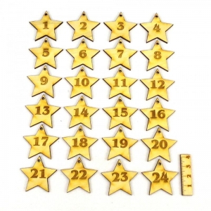 Adventskalender Zahlen 1- 24 Sterne mit Loch, Holz, Selber basteln, Kalender, Adventskalender, Kalenderzahlen - Handarbeit kaufen