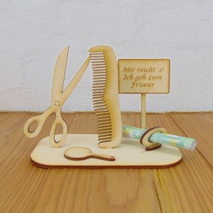 Geldgeschenkset ★ Friseur aus Holz mit Aufschrift -Mir reicht´s! Ich geh zum Friseur  - Handarbeit kaufen