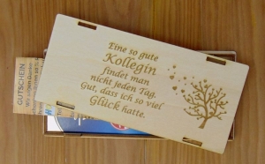 Geschenk für Kollegin ♥ Schokoladenbox Holz ♥ zum Geburtstag, zur Rente, zum Danke sagen ♥ Box B3-SLB2009 ♥ Verpackung für Schokolade, Gutschein, Geldgeschenk - Handarbeit kaufen