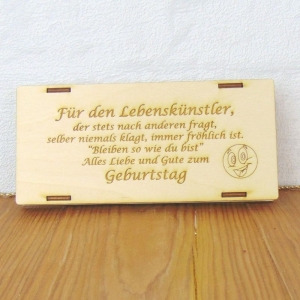 Geburtstagsgeschenk ♥ Schokoladenbox Holz ♥ Lebenskünstler ♥ Box B3-SLB2009 ♥ Kiste für Schokolade, Gutschein, Geldgeschenk  - Handarbeit kaufen