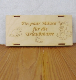 Zuschuss für die nächste Reise ♥ Schokoladenbox Holz ♥ Mäuse für die Urlaubskasse ♥ Box B3-SLB2009 ♥ Kiste für Schokolade, Gutschein, Geldgeschenk 