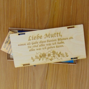 Geschenk für die Mutti ♥ Schokoladenbox Holz ♥ Süßes mit liebem Spruch ♥ Box B3-SLB2009 ♥ Kiste für Schokolade, Gutschein, Geldgeschenk 