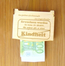 Wünschebox ♥ Jugendweihe Geschenk ♥ Geldgeschenk ♥ Holzbox mit Schlitz und Klappdeckel ♥ Wunschbox Erwachsen werden - Handarbeit kaufen