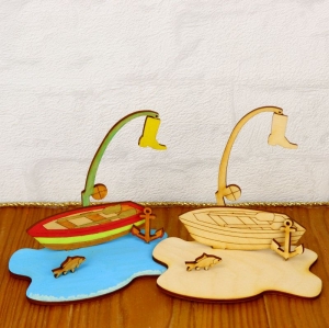 Bastelset aus Holz ♥ Ruderboot mit Angel ♥  Geschenk für Angelfreunde ♥ Kreativset für Kinder zum selbst Gestalten ♥  - Handarbeit kaufen