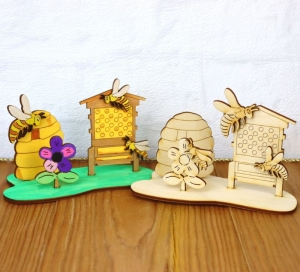 Bastelset aus Holz♥Bienen mit Bienenstock♥Kombination aus Malen und Basteln regt die Fantasie an und fördert die Kreativität - Handarbeit kaufen