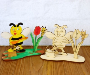 Bastelset aus Holz ♥ Lustige Biene mit Honig ♥ Kombination aus Malen und Basteln regt die Fantasie an und fördert die Kreativität - Handarbeit kaufen