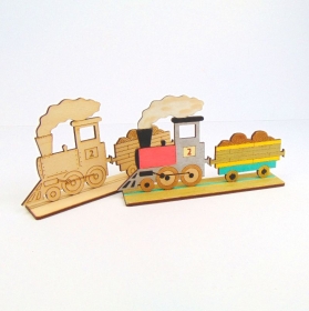 Bastelset Dampfende Lok mit beladenem Waggon ♥  aus Holz ♥ Geschenk für Eisenbahn Fans ♥ kreative Beschäftigung für Kinder ♥ - Handarbeit kaufen