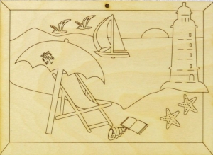 Strandidylle mit Leuchtturm ☀ Bild aus Holz zum Ausmalen ☀ erst Beschäftigung, dann Wanddekoration - Handarbeit kaufen