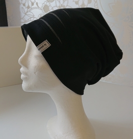 Beanie Mütze für Hipster aus Baumwolljersey   in schwarz grau, Handmade by la piccola Antonella - Handarbeit kaufen