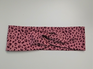 Stirnband , Knotenstirnband, Turbanstirnband, Bandeau, Haarband mit Leo Print in rosa, handmade by la piccola Antonella - Handarbeit kaufen
