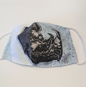 Mund - und Nasen - Maske mit Nashorn, 2 lagig aus dünner Baumwolle  , KEIN Virenschutz , handmade by la piccola Antonella - Handarbeit kaufen