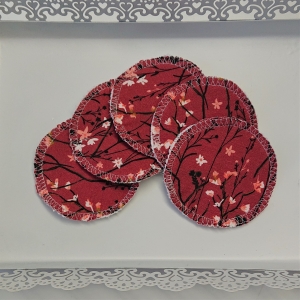 Kosmetikpads , Abschminkpads aus Baumwolle in rot mit Blumen Motiv, waschbar - wiederverwendbar , Set mit  5 Stück in 8 cm, handmade by la piccola Antonella - Handarbeit kaufen
