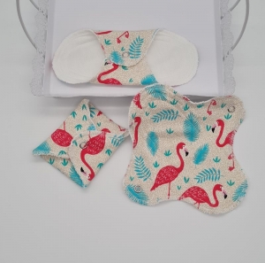 Waschbare Slipeinlagen / Binden aus Baumwolle mit Flamingos, 3 Stück, Zero Waste, handmade by la piccola Antonella  