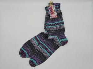 Gestrickte Socken in grau türkis lila für den Mann, Gr. 44/45 , Wollsocken, Kuschelsocken, handgestrickt, la piccola Antonella  - Handarbeit kaufen
