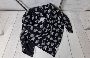 Dreieckstuch XXL aus Musselinstoff in Ginkgo schwarz, Musselintuch, leichter Schal, handmade von la piccola Antonella  - Handarbeit kaufen