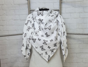Dreieckstuch XXL aus Musselinstoff mit Schmetterlingen in weiß schwarz, Musselintuch, leichter Schal, handmade von la piccola Antonella - Handarbeit kaufen