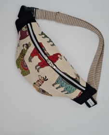 Bauchtasche Hüfttasche in creme mit bunten Lamas , tragbar auch als Crossbag, Umhängetasche, handmade by la piccola Antonella 