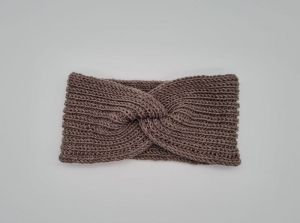 Gestricktes Stirnband mit Twist in Braun Grau aus 100%  Wolle (Merino),  handgestrickt von la piccola Antonella  