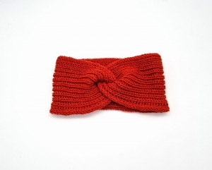 Gestricktes Stirnband mit Twist in Orange Rot aus 100%  Wolle (Merino),  handgestrickt von la piccola Antonella 