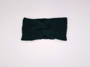 Gestricktes Stirnband mit Twist in Dunkelgrün Tanne aus 100%  Wolle (Merino),  handgestrickt von la piccola Antonella