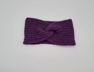 Gestricktes Stirnband mit Twist in Dunkel Violett aus 100%  Wolle (Merino),  handgestrickt von la piccola Antonella