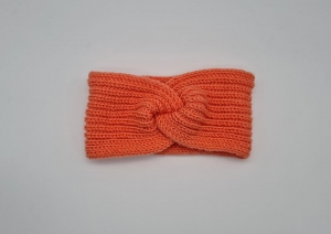 Gestricktes Stirnband mit Twist in Lachs aus 100%  Wolle (Merino),  handgestrickt von la piccola Antonella   - Handarbeit kaufen