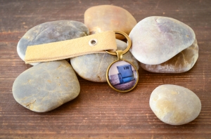 Sylt Strandkorb Foto Schlüsselanhänger Cabochon und Lederanhänger handmade Geschenk für sie maritim Meer Nordsee