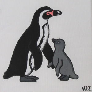 Acrylgemälde Humboldt Pinguin - Unikat - 20 x 20 cm - Comicart - Schnuppadoo