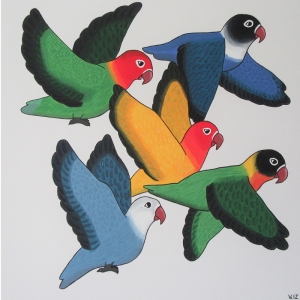 Acrylgemälde Fliegende Pfirsichköpfchen - Unikat - 70 x 70 cm - Comicart - Schnuppadoo