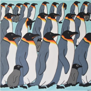 Acrylgemälde Pinguine gehen - Unikat - 70 x 70 cm - Comicart - Schnuppadoo