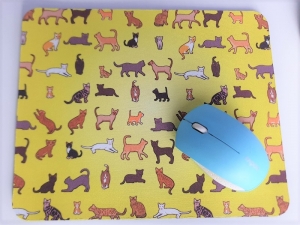 Mousepad Viele Katzen gelb - Unikat - 22 x 18 cm - Comicart - Schnuppadoo