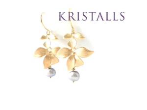 Ohrringe Perle ORCHID Ohrringe mit Süßwasser Perlen Grau 18k Gold, Ohrringe Orchidee, Ohrringe mit Perlen, Gold Ohrringe, Blüten Ohrringe 