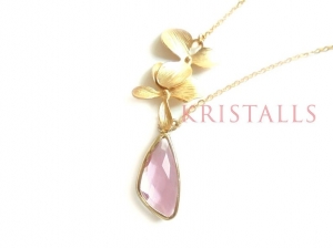 Halskette: ORCHID gold Rosenquarz Brautschmuck rosa Kette Blüten Gold Rosa Rosenquarz Pink 