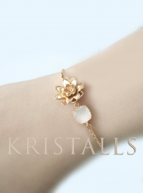 Opal Armband Blume Gold, Armband Blüte Weiß, Armband Sonnenblume Weiß, Armkette Gold,Brautschmuck Weiß,Freundschaftsarmband,Armband Geschenk