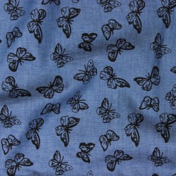 Jeans Blue Textil Bekleidungsstoff bedruckt mit Schmetterling Meterware