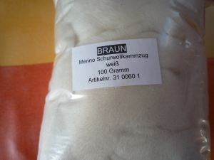 Schurwolldochtgarn weiß 100 gramm Merino