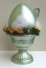 Osterei, Deko, ca 28 cm, Kunsttoff - Ei und Spindel, metallic mint