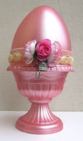 Osterei, Deko, ca 28 cm, Kunsttoff - Ei und Spindel, metallic rose