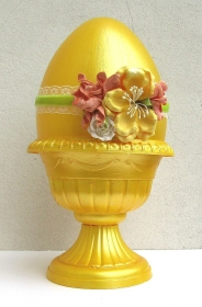 Osterei, Deko, ca 28 cm, Kunsttoff - Ei und Spindel, metallic gelb