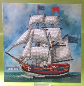 Grußkarte in Diamond Painting, Sailor, Segelschiff, Carpe Diem