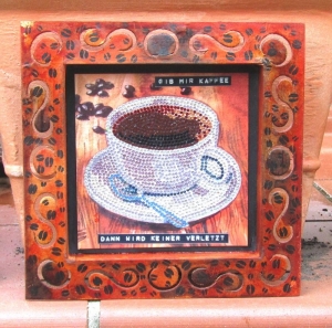 Wanddekoration, Kaffeeliebhaber, Rahmen mit Diamond Painting Motiv