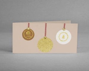GOLDENE GLITTER KUGEL: Weihnachtskarte mit goldener Glitter-Weihnachtsbaumkugel ☆ handgefertigt ☆ inkl. Kuvert plus Gratis-Karte - kostenloser Versand