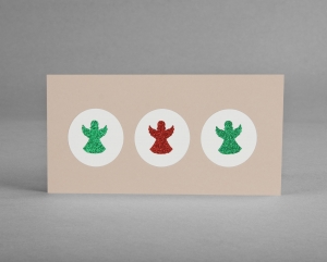 GLITTER-ENGEL: Weihnachtskarte mit gestanzten, roten und grünen Glitzer-Engeln ☆ handgefertigt ☆ inkl. Kuvert plus Gratis-Karte - kostenloser Versand