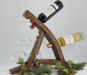Weinflaschen - Halter aus alten Fassdauben, für zwei Flaschen und zwei Gläser